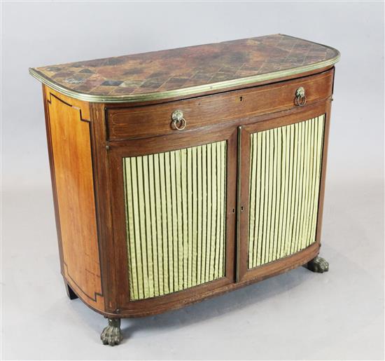 A Regency inlaid partridgewood and satinwood side cabinet, W.3ft 6in. D.1ft 8.5in. H.2ft 11in.